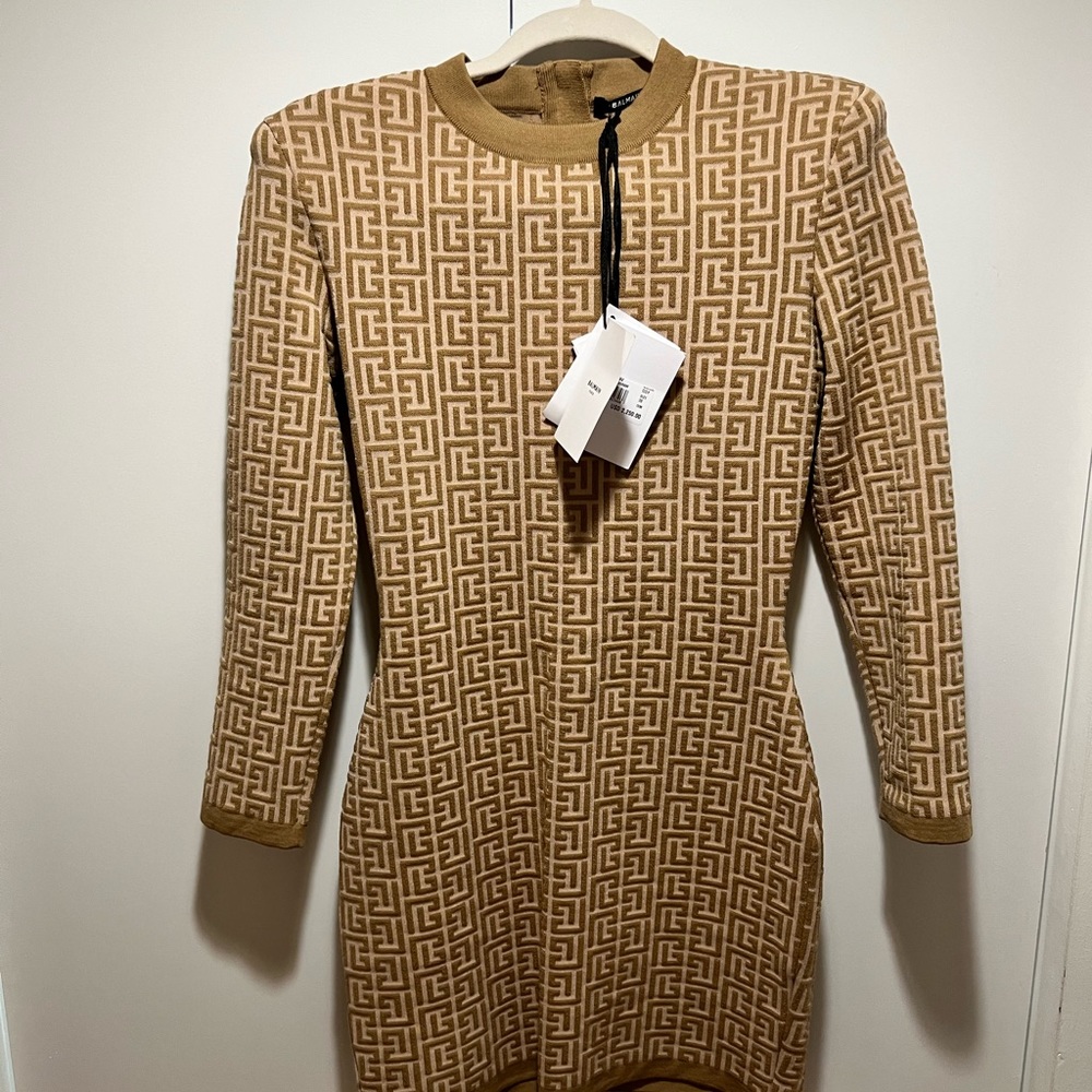 BALMAIN Short jacquard dress with monogram